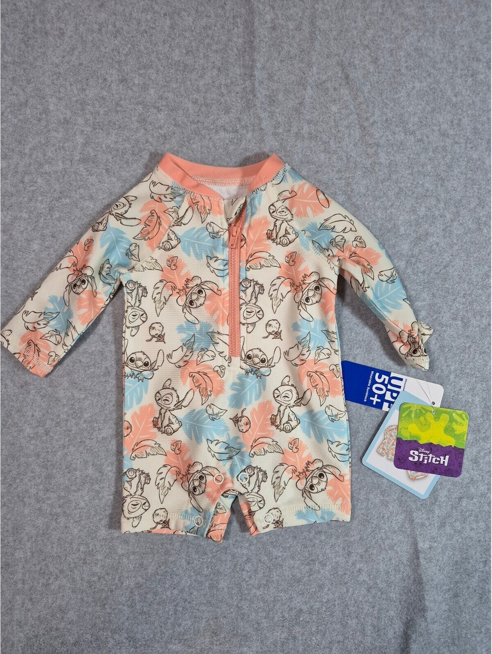 Disney Stitch Baby 0-3M UPF 50+ Rash Guard Swimsuit NWT